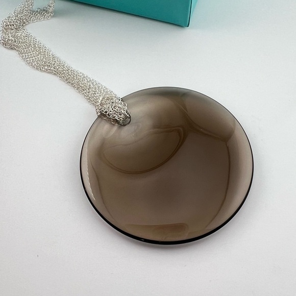 RARE Tiffany & Co. 50mm Smoky Quartz Disc Mesh Necklace Elsa Peretti 🤎 - Picture 4 of 8